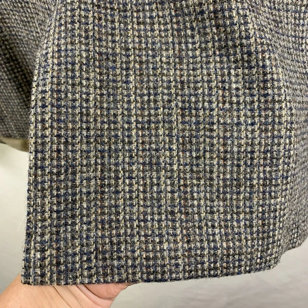 VTG 70s Mens Unstructured Wool Tweed Micro Check Sport Coat Size 40 42R Ivy Prep